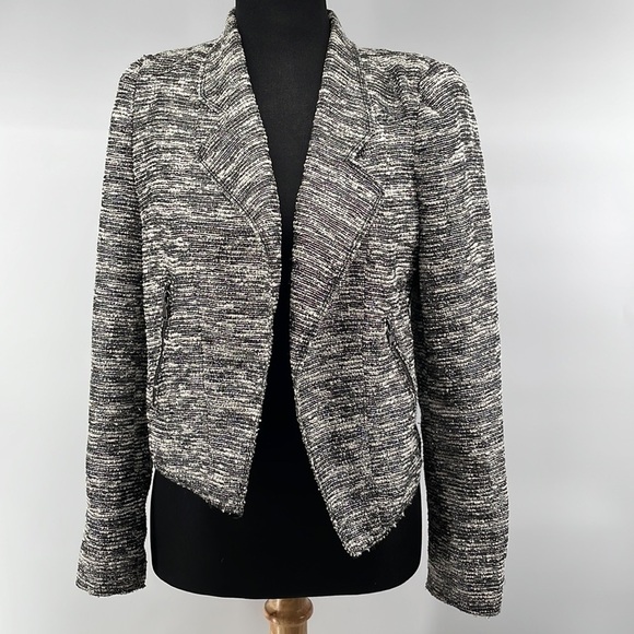 Zara tweed moto jacket white black metallic fitted office career sz sm - Picture 5 of 8